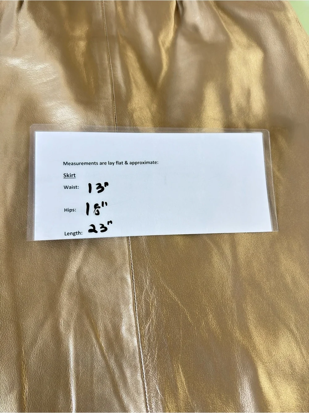 Margaret Godfrey Genuine Leather Metallic Gold A-Line Midi Skirt Glam Statement